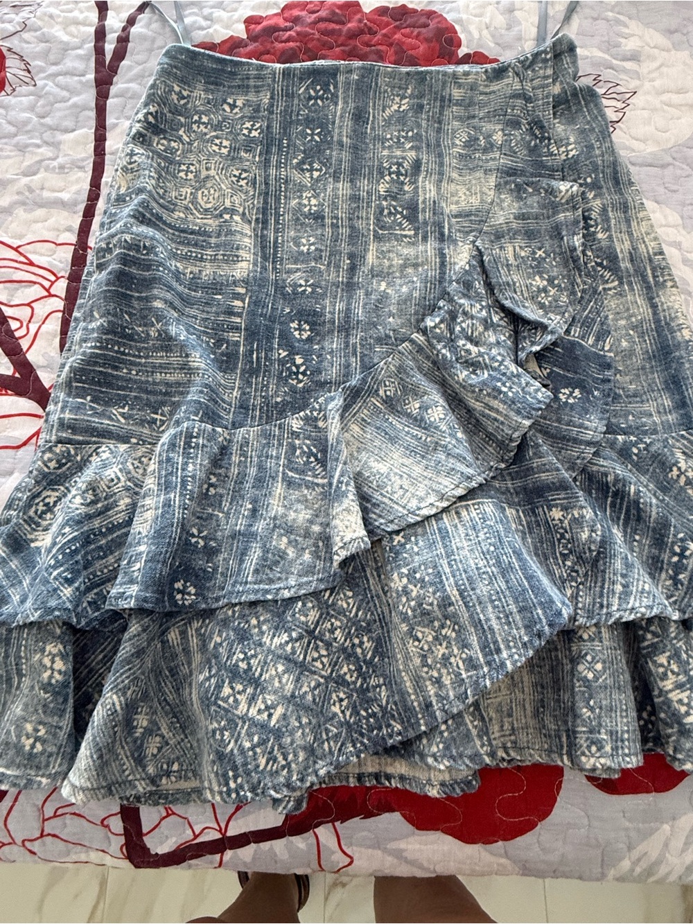 Ralph Lauren Blue Patterned Asymmetrical Ruffle Skirt